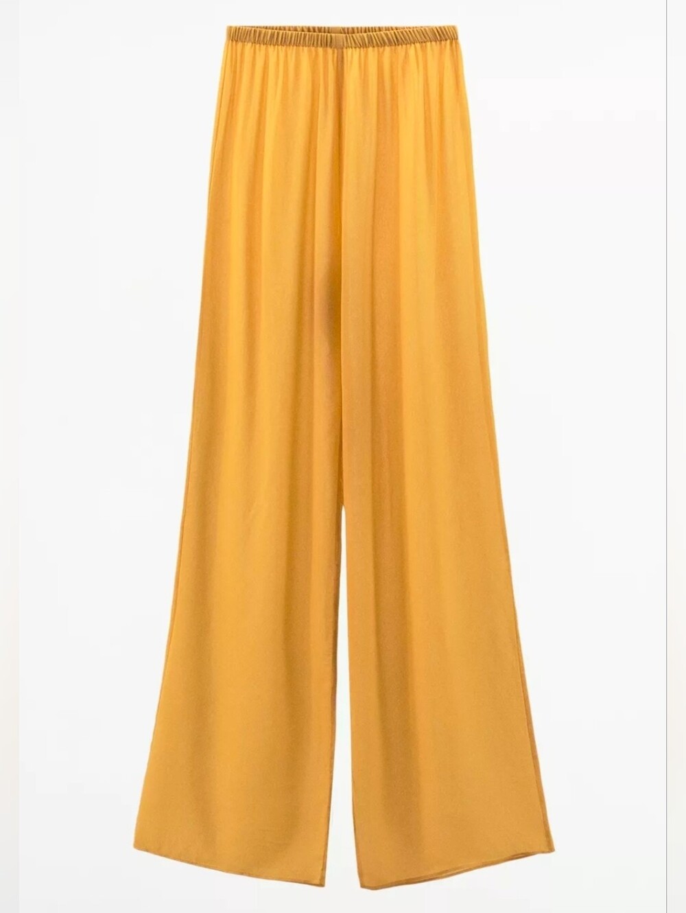New Sz S ZARA Women's Sheer Wide-Leg Flowy Georgette Pants in Mustard Yellow
